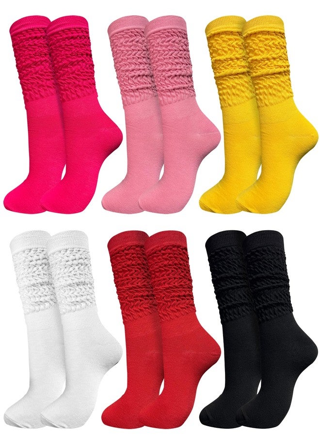 WILLBASIC 6 Pairs Slouch Socks for Women, Soft Extra Long Thick High Slouch Slouchy Sock for Women Mothers Gifts (Hot Pink,Pink,White,Red,Yellow,Black) - Image 1